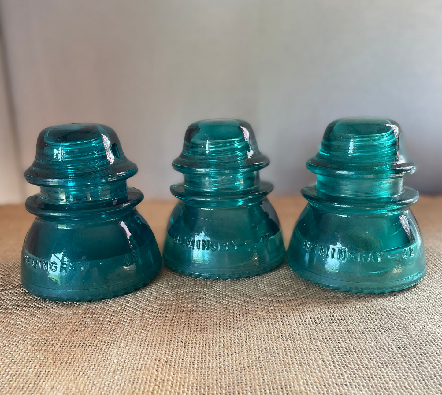 Hemingray 42 teal insulators, set of 3